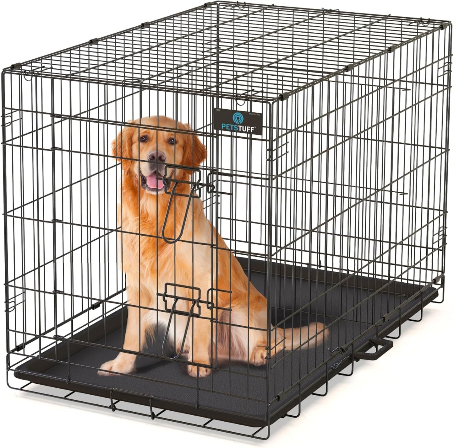 PetsTuff Great CRATES 36” Large Dog Crate - Heavy-Duty Dog Kennel with Divider Panel for Pets 40-60lbs - Durable Leaf-Proof Tray - Foldable, Carry Handle & Wheels for Easy Moving - Two-Door Dog Cage