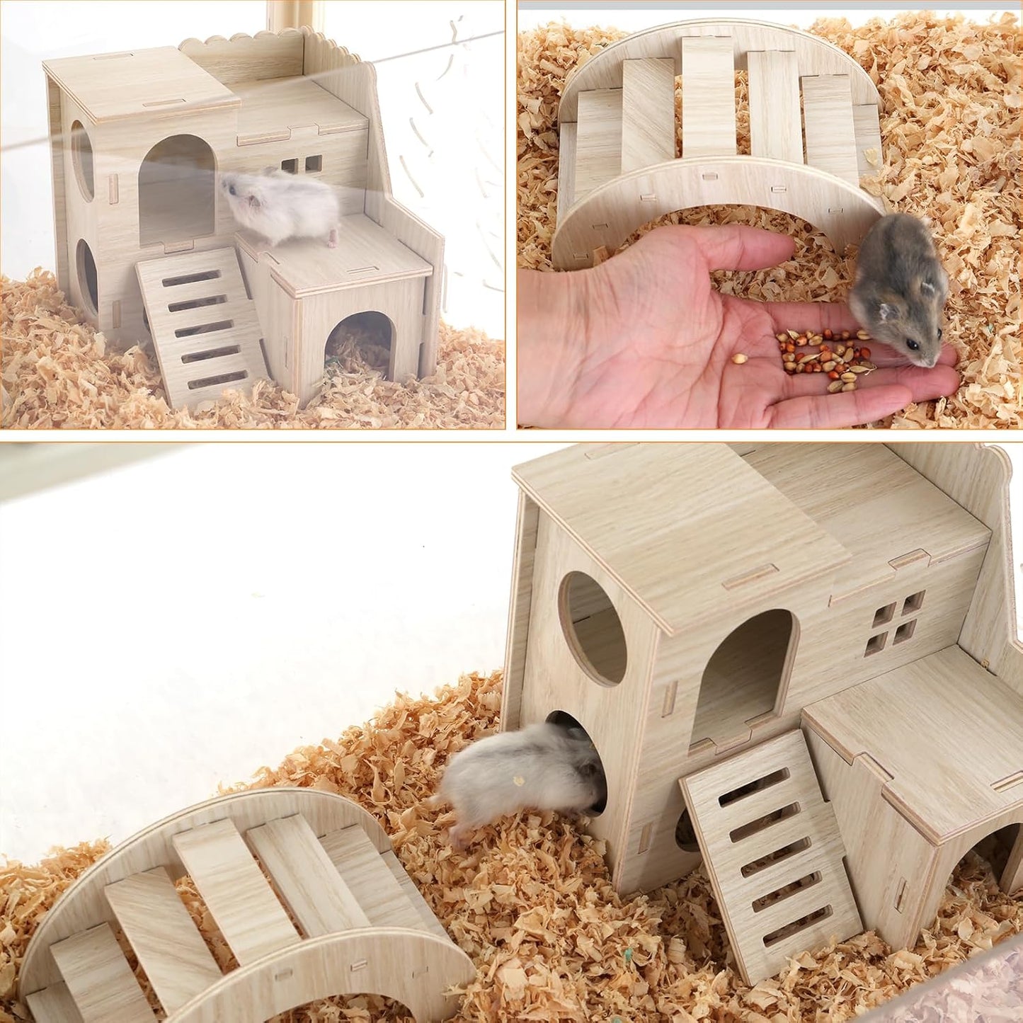 Hamster cage Wooden with Acrylic, Dwarf Hamster cage, Small Animal Habitat with Openable Top, Mouse cage for Guinea Pigs, Chinchillas, Gerbil, Syrian Hamster (31inch no Moon)