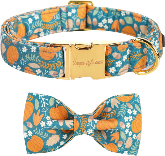 Unique style paws Halloween Dog Collar with Bow Tie Pumpkin Cotton Collar Adjustable Puppy Collar for Small Medium Large Dogs-XS
