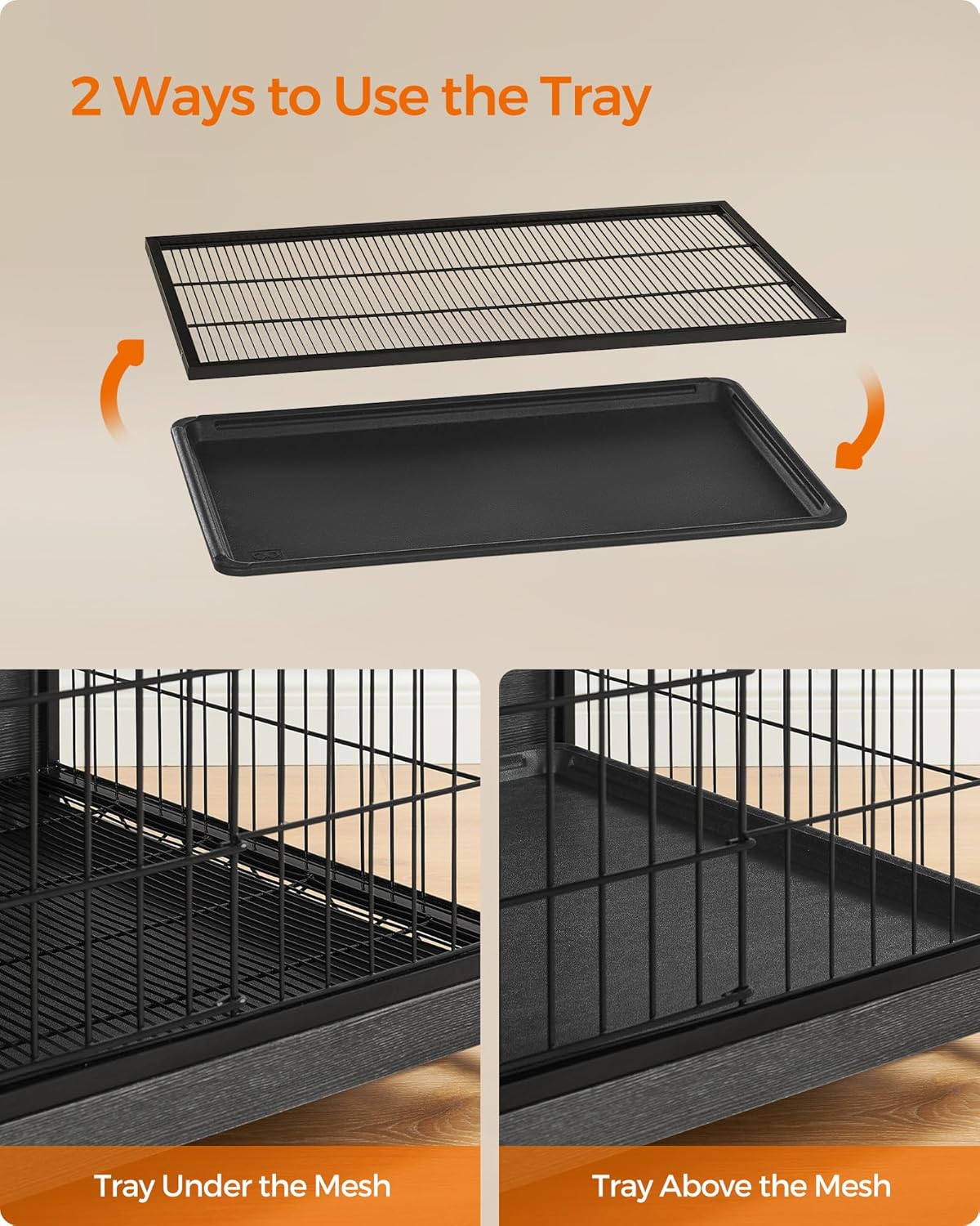 Feandrea Dog Crate Furniture, 56.1" Modern Kennel for Dogs Indoor up to 105 lb, Heavy-Duty Dog Cage with Multi-Purpose Removable Tray, Double-Door Dog House, Ink Black UPFC005B01