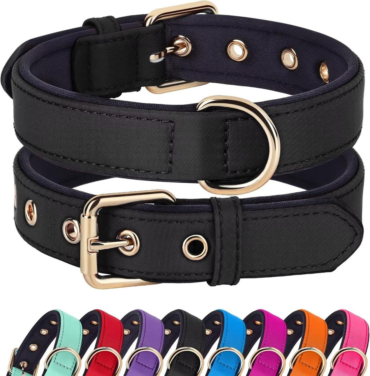 Didog Soft Padded Dog Collars for Small Dogs, Lightweight and Breathable Dog Collar with Metal Buckle, Black, M