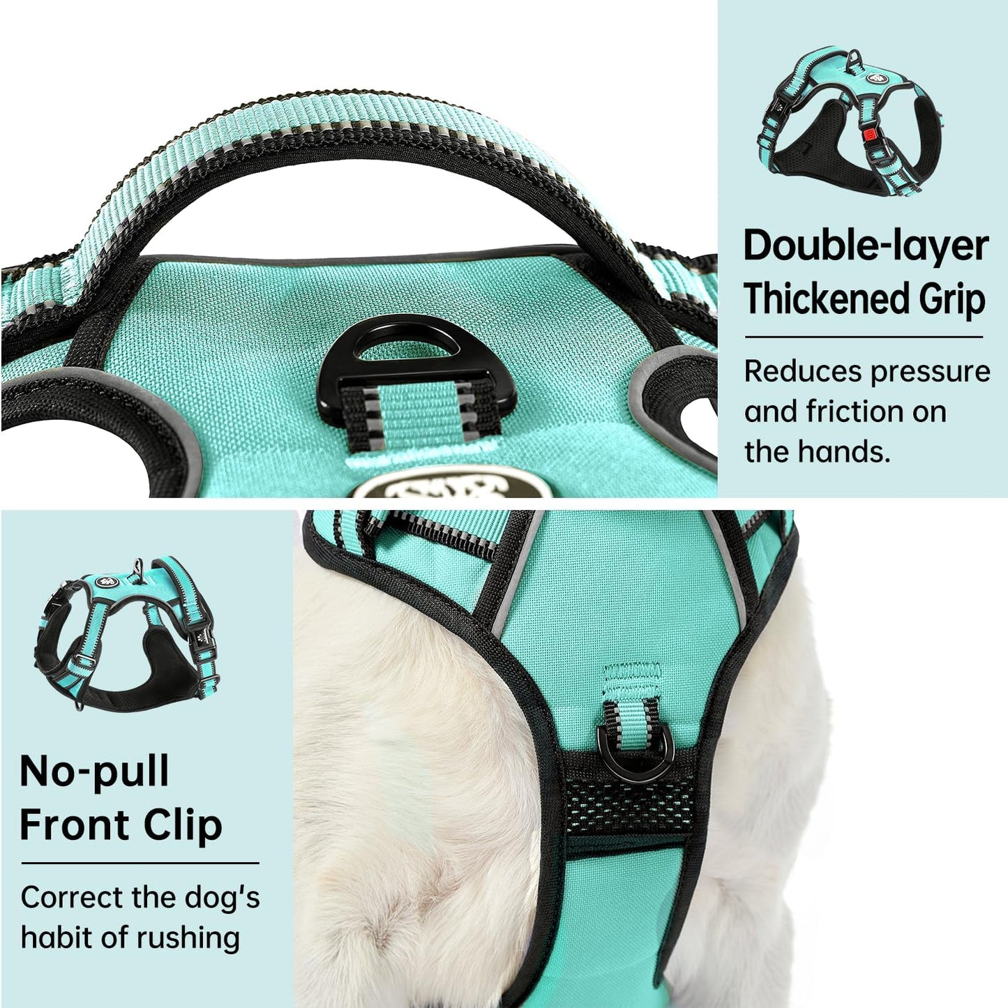 IVY&LANE No Pull Dog Harness with Leash Set, Reflective No Choke Pet Vest,Adjustable Oxford Dog Vest Harness with Easy Control Handle for Small Dogs (Turquoise,S)