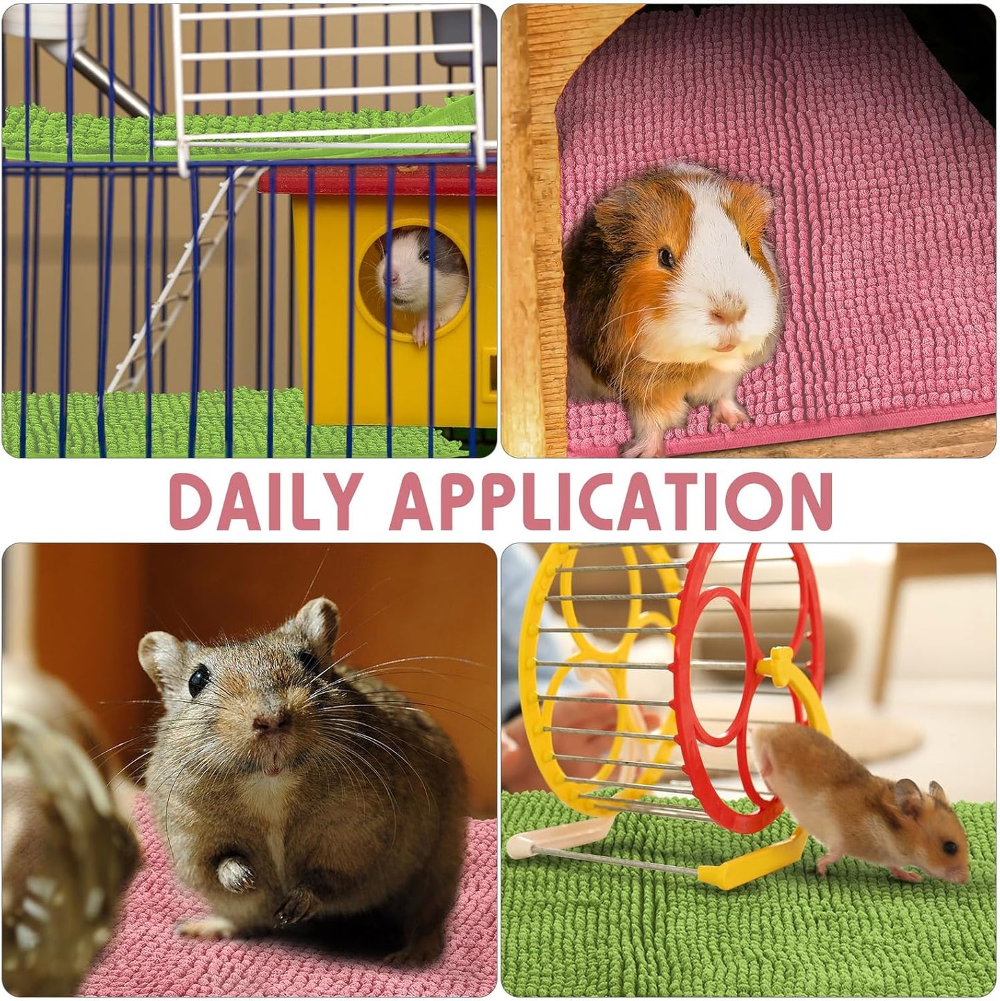 Amylove 4 Pcs Guinea Pig Cage Liner Guinea Pig Bedding Washable Fleece Pee Pads Reusable Small Animals Training Mat Small Animal Sleeping Bed for Bunny Hamster (Green Pink,16 x 24 Inch)