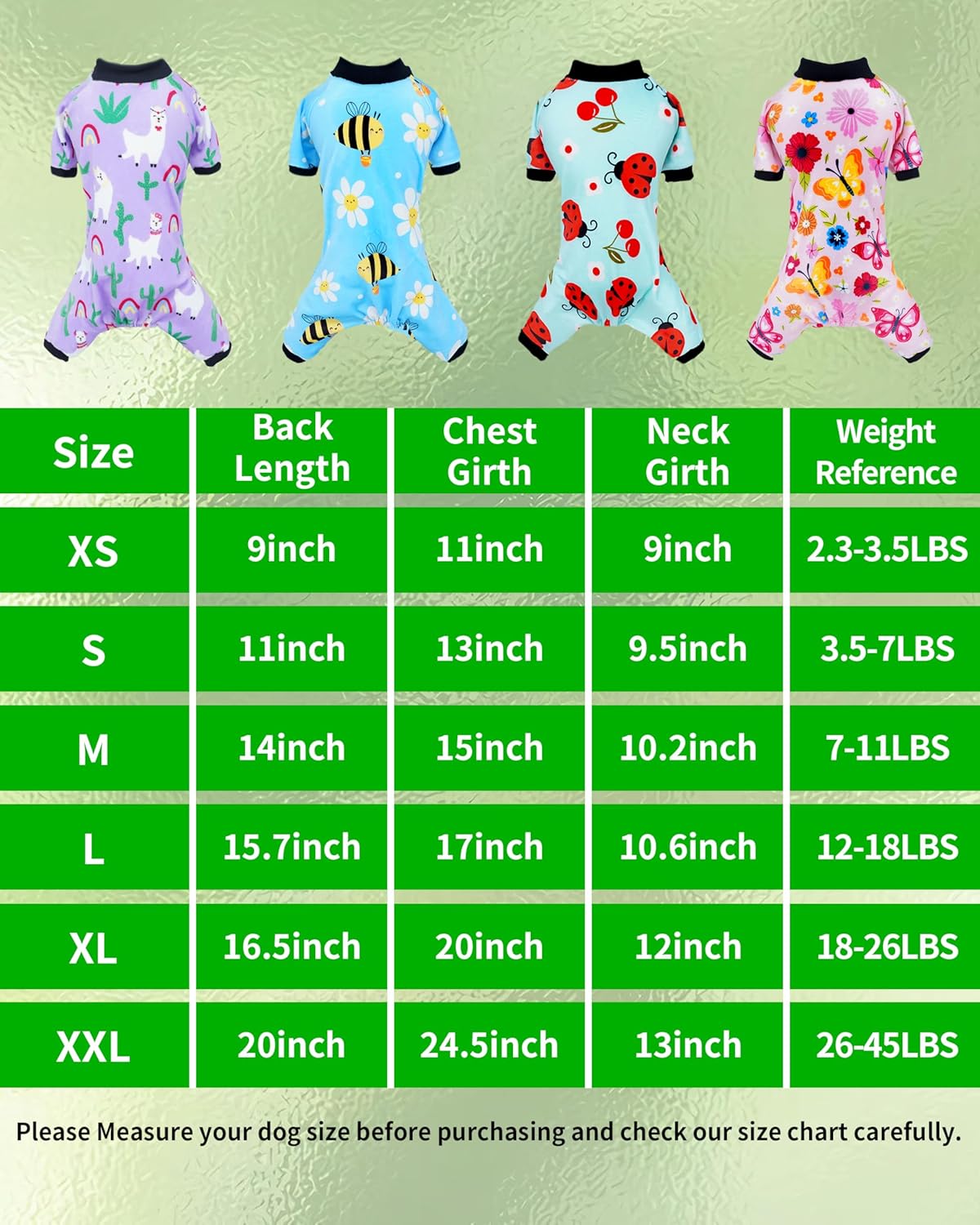 PET SHOW 4 Pack Small Dog Pajamas Spring Dog Clothes for Medium Dogs Girl Boy Soft Stretchy PJs Bee Ladybug Jumpsuit Puppy Floral Onesies Outfits with Sleeve Pets Dachshund Costume(XXL, Spring)