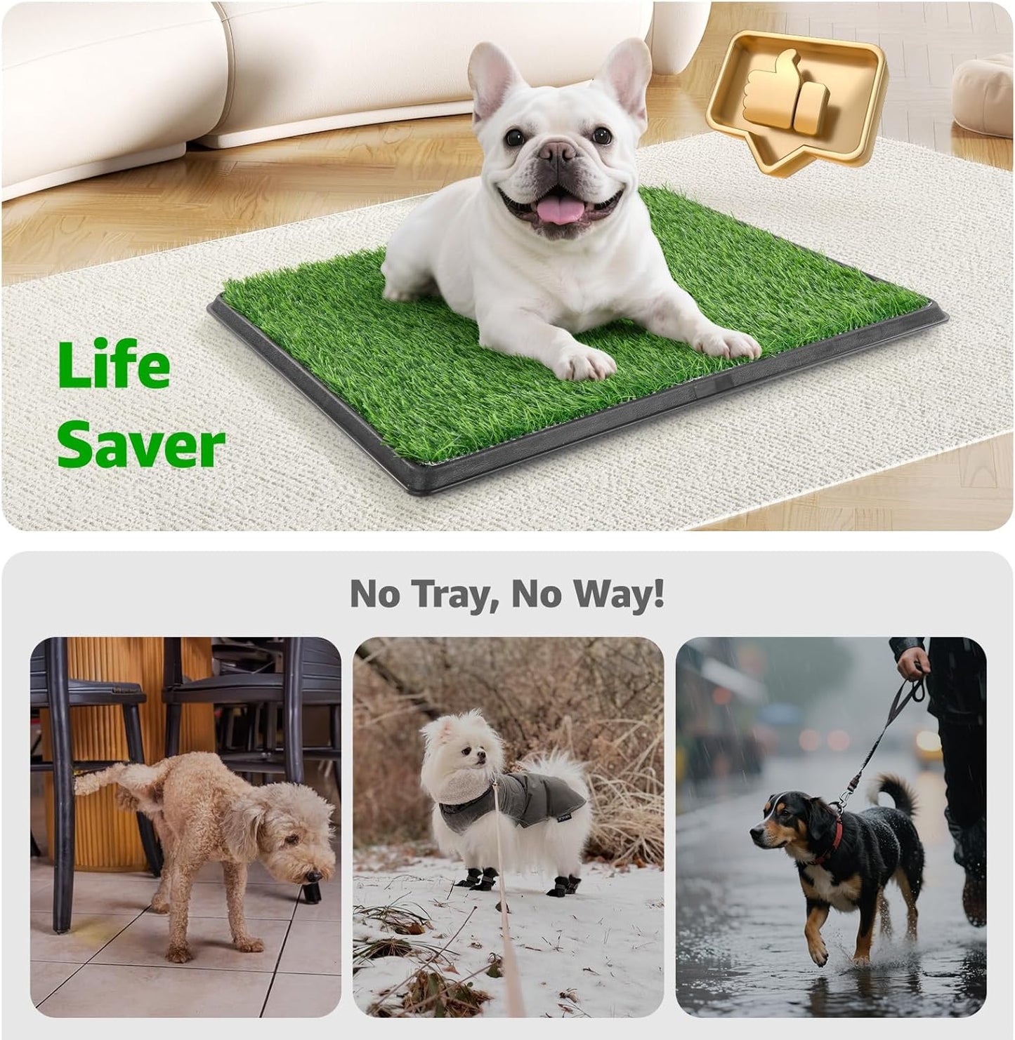Dog Grass Large Patch Potty Tray, Dog Litter Box, Artificial Grass Mat Bathroom Turf for Pet Training, Washable Puppy Pee Pad, Perfect Indoor/Outdoor Portable Potty Pet Loo (Tray 41''x26'')