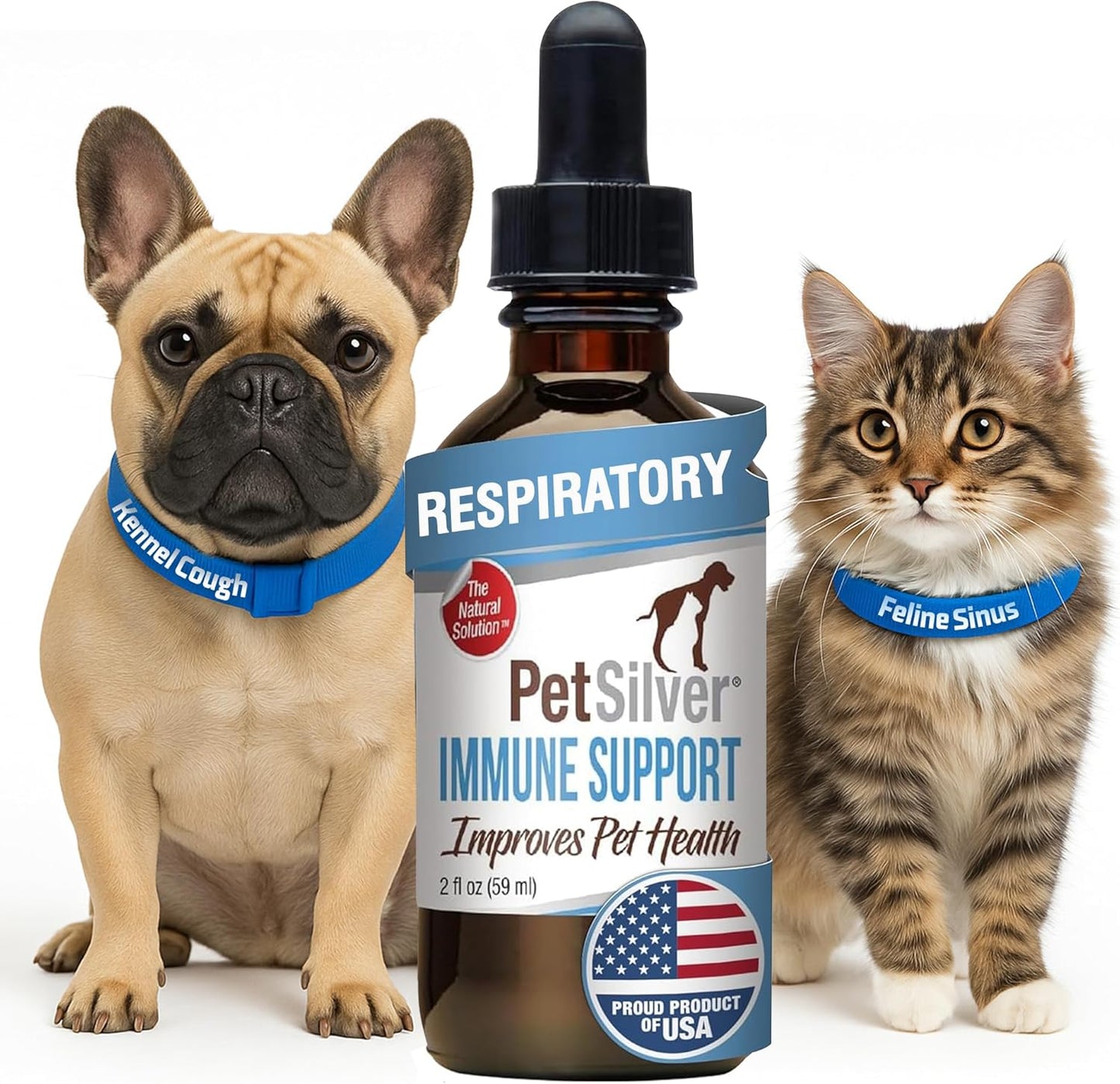PetSilver Immune Support - Promotes Respiratory Health in Cats & Dogs, Sinus & Kennel Cough Treatment, Natural Antibiotic, Allergy Relief, Chelated Silver Formula, Easy-to-Use Dropper, USA - 2 fl oz