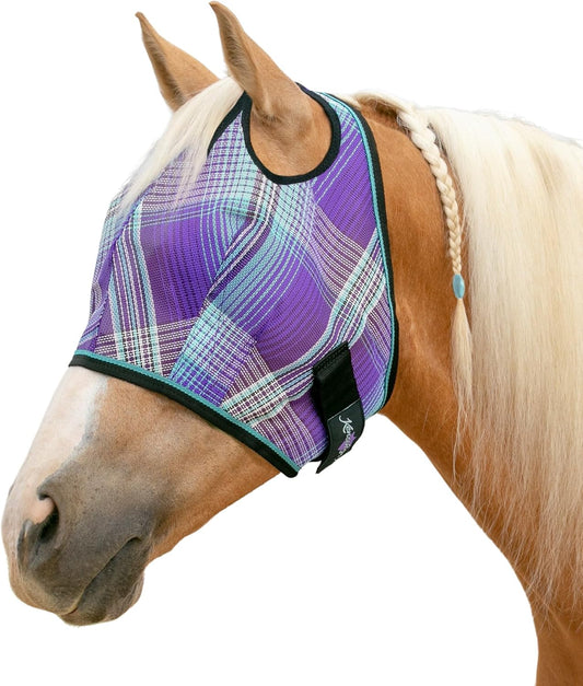 Kensington UV Horse Fly Mask with Web Trim - Protective Mask with Dual Ear Opening & Forelock Freedom - Medium, Lavender Mint