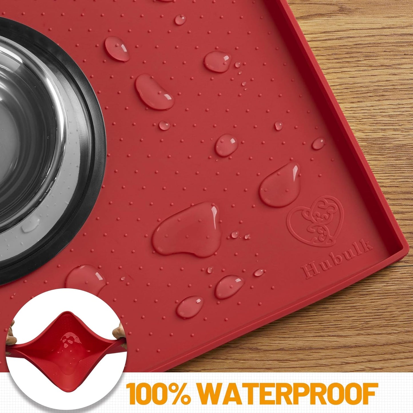 Hubulk Dog Feeding Mat,100% Waterproof Food Grade Silicone Pet Food and Water Bowl Placemat,Dishwasher, High Raised Edge to Prevent Spills,Nonslip Tray to Stop Messes on Floor (32"x24"x1.0", Red)
