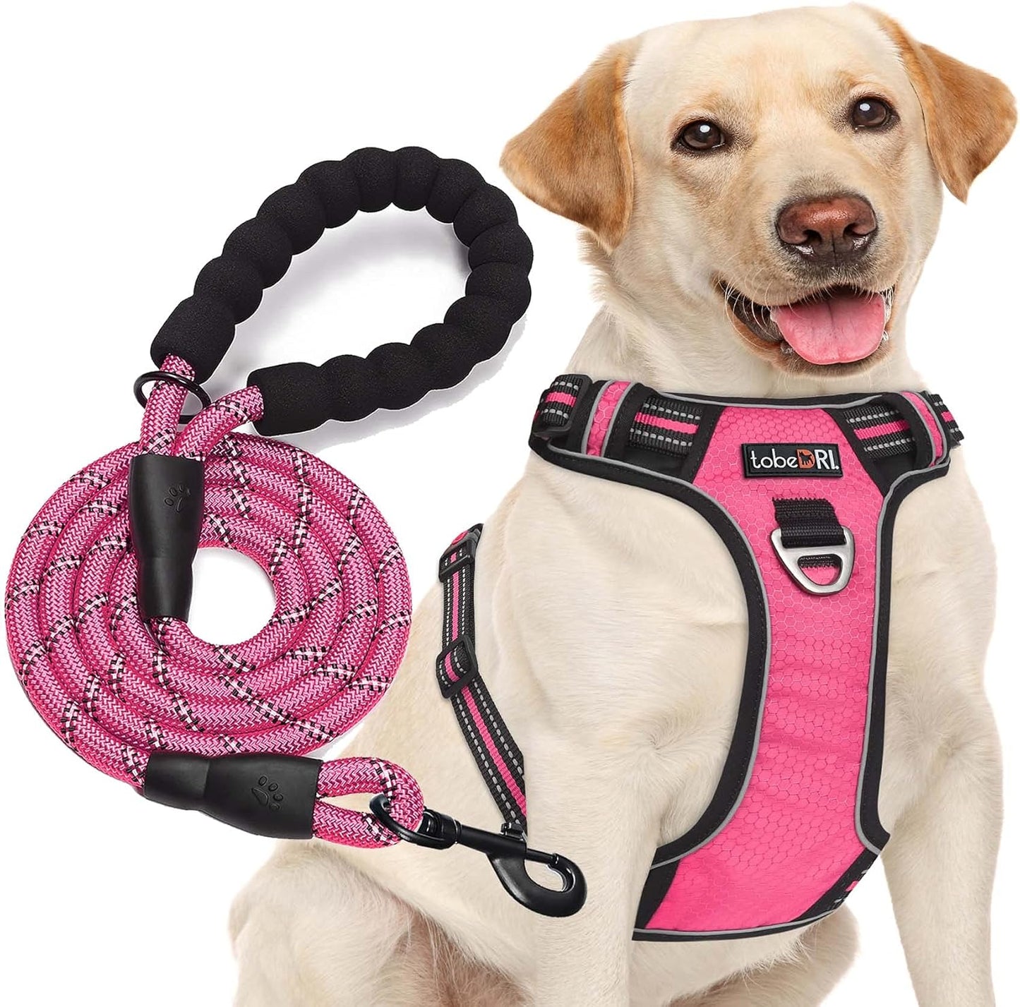 No Pull Dog Harness Adjustable Reflective Oxford Easy Control Medium Large Harness with A Free Heavy Duty 5ft Dog Leash (L (Neck: 18"-25.5", Chest: 24.5"-33"), Pink)