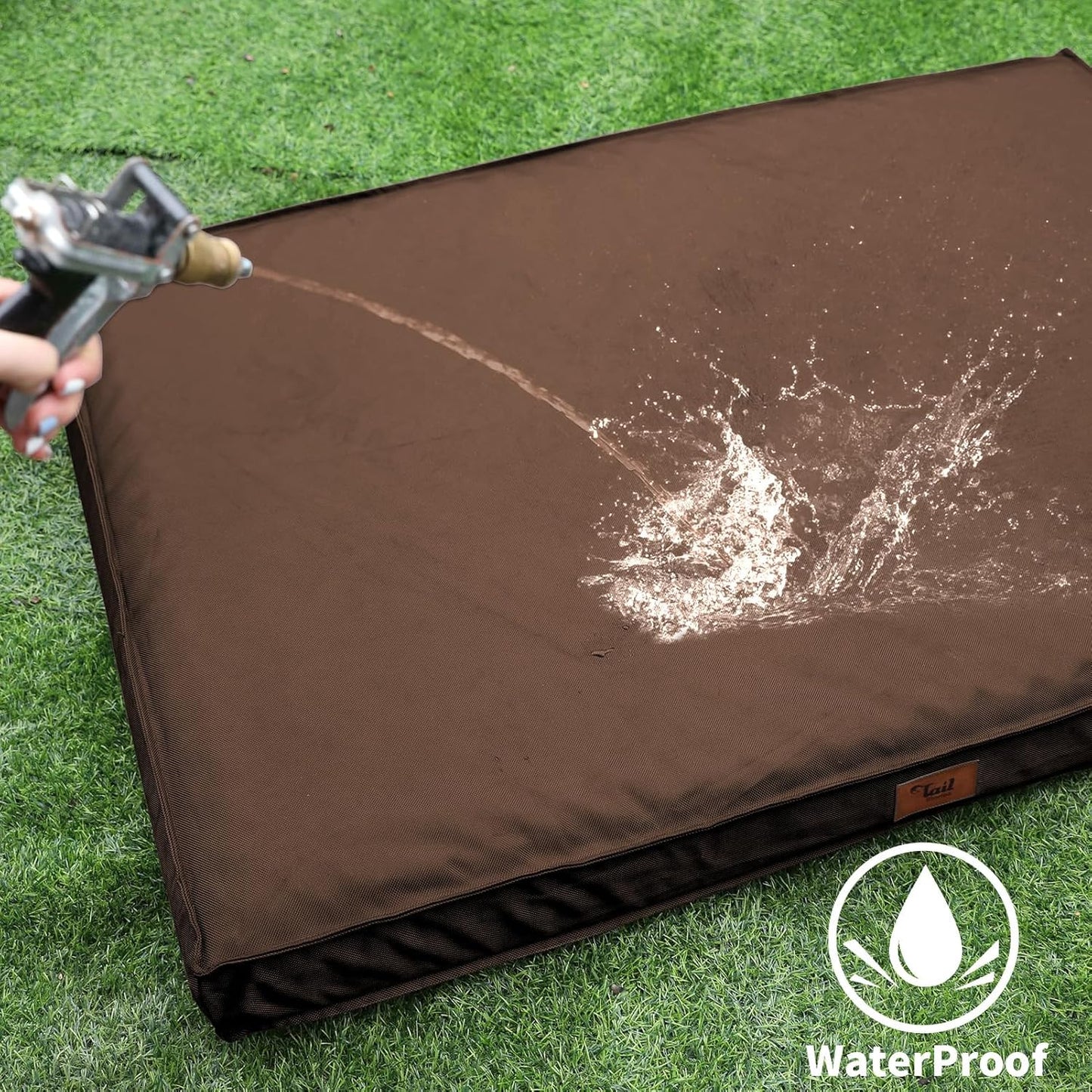 Outdoor Dog Bed Waterproof, Outside Cooling Dog Bed for Medium Dogs, Orthopedic Egg Foam Pet Bed with Removable Washable Oxford Cover, Brown