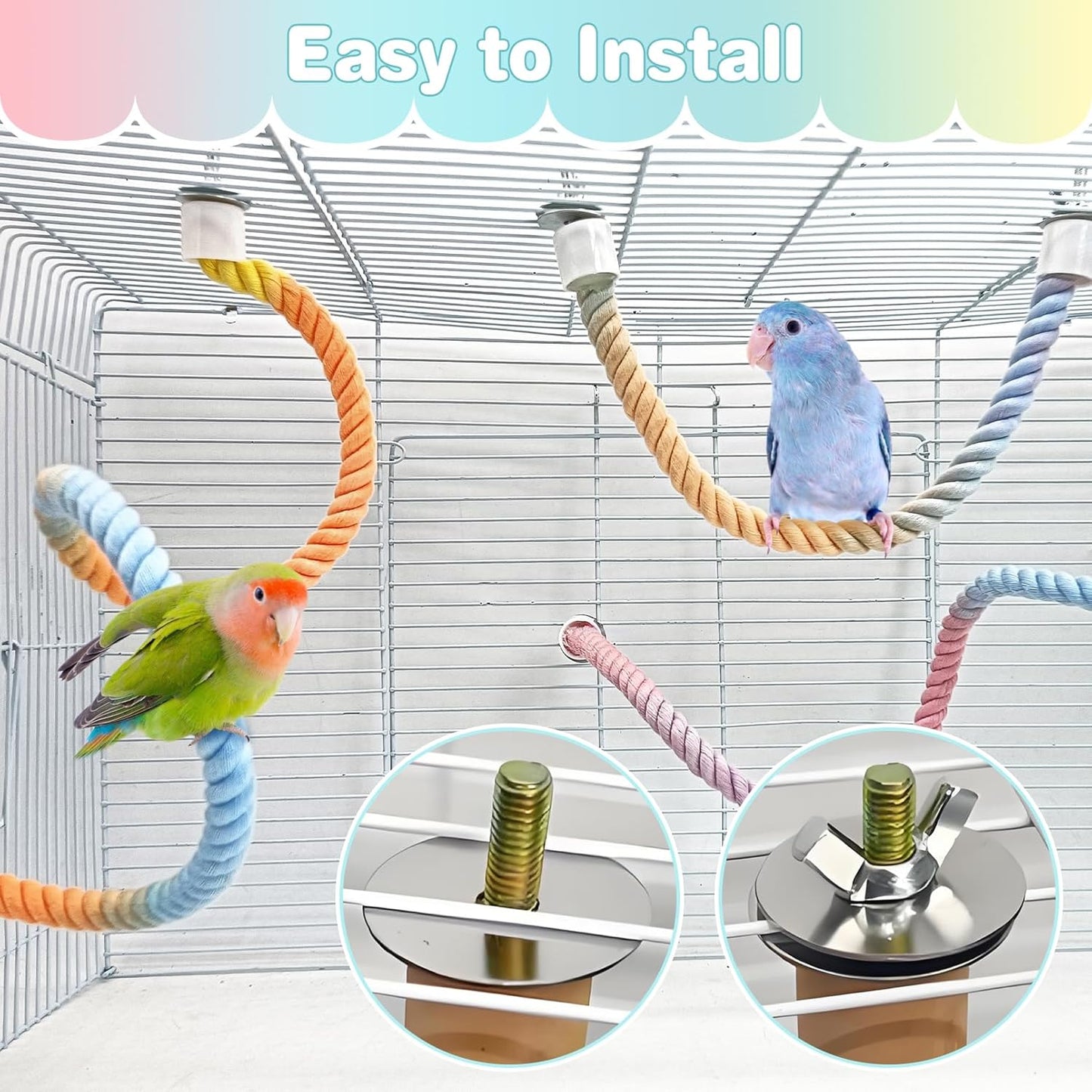 BNOSDM 3 Pcs Bird Rope Perches Gradient Colorful Bendable Climbing Rope Ladders Swings Toy Parakeet Cage Accessories for Parrots, Budgies, Cockatiels, Conures, Lovebirds