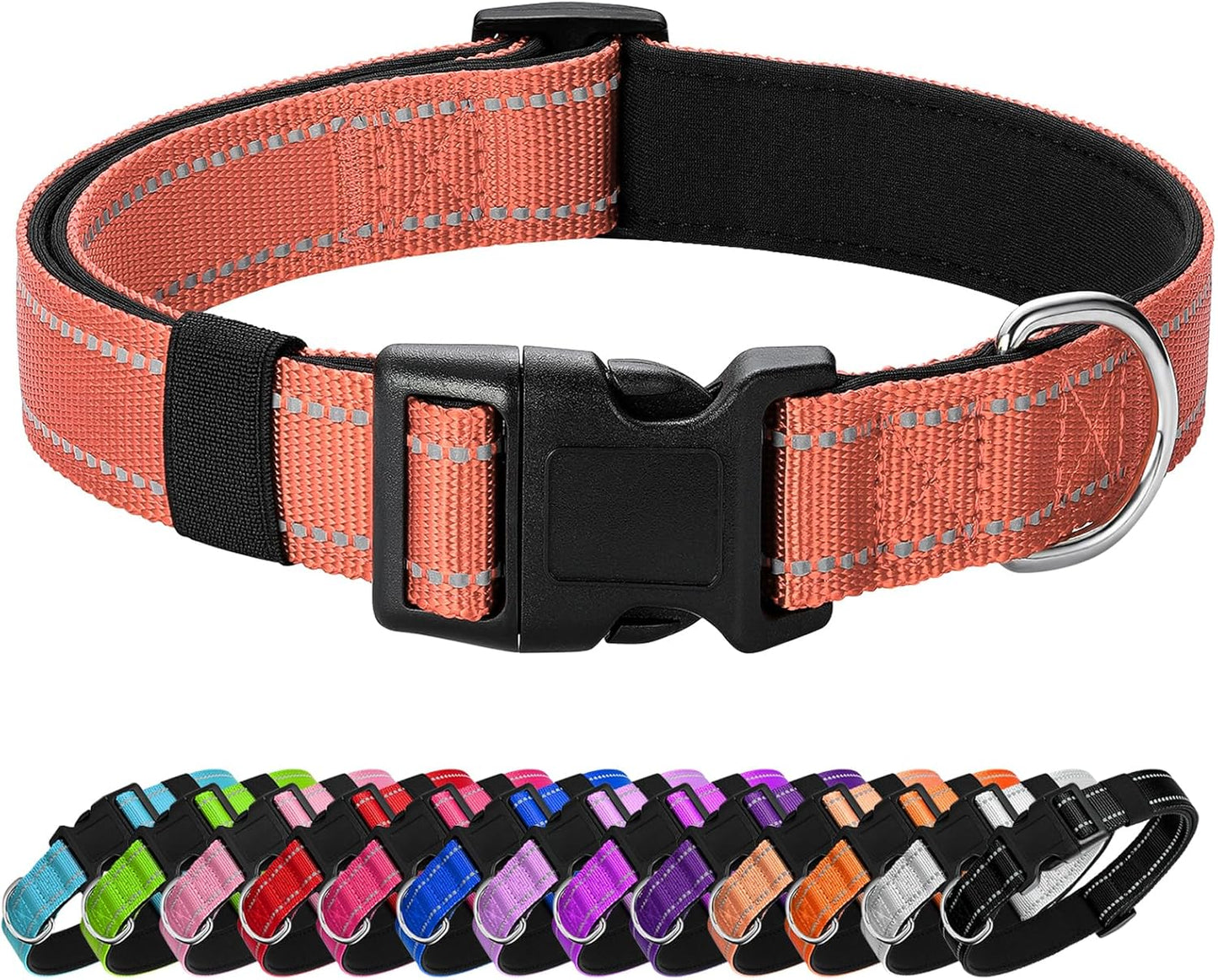 Reflective Dog Collar Padded with Soft Neoprene Breathable Quick Release Basic Dog Collars for Puppy Small Dogs Coral