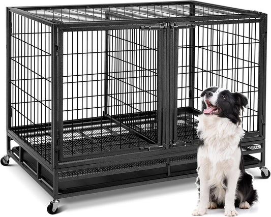 Oranland 48 inch Wire Dog Crate with Divider,2025 New Upgraded Stackable Dog Crate for Nursing Mother Dogs & Puppies,Large Dog Kennel with Reinforced Frame,Sturdy Locks Design/Removable Tray