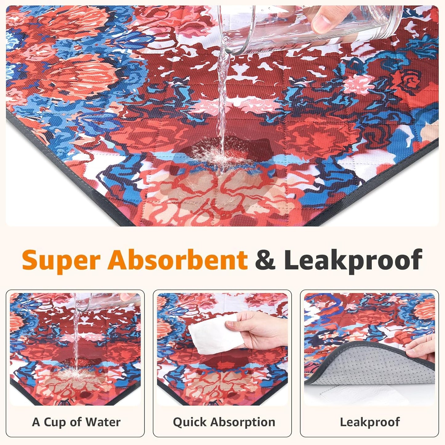 LOOBANI Washable Pee Pads for Dogs, 1 Pack Super Absorbent Reusable Puppy Pads Leakproof Dog Traning Pads, Waterproof Non-Slip Whelping Pad for Floor, Playpen, Crate, Couch-72 x72 (Red Flower)