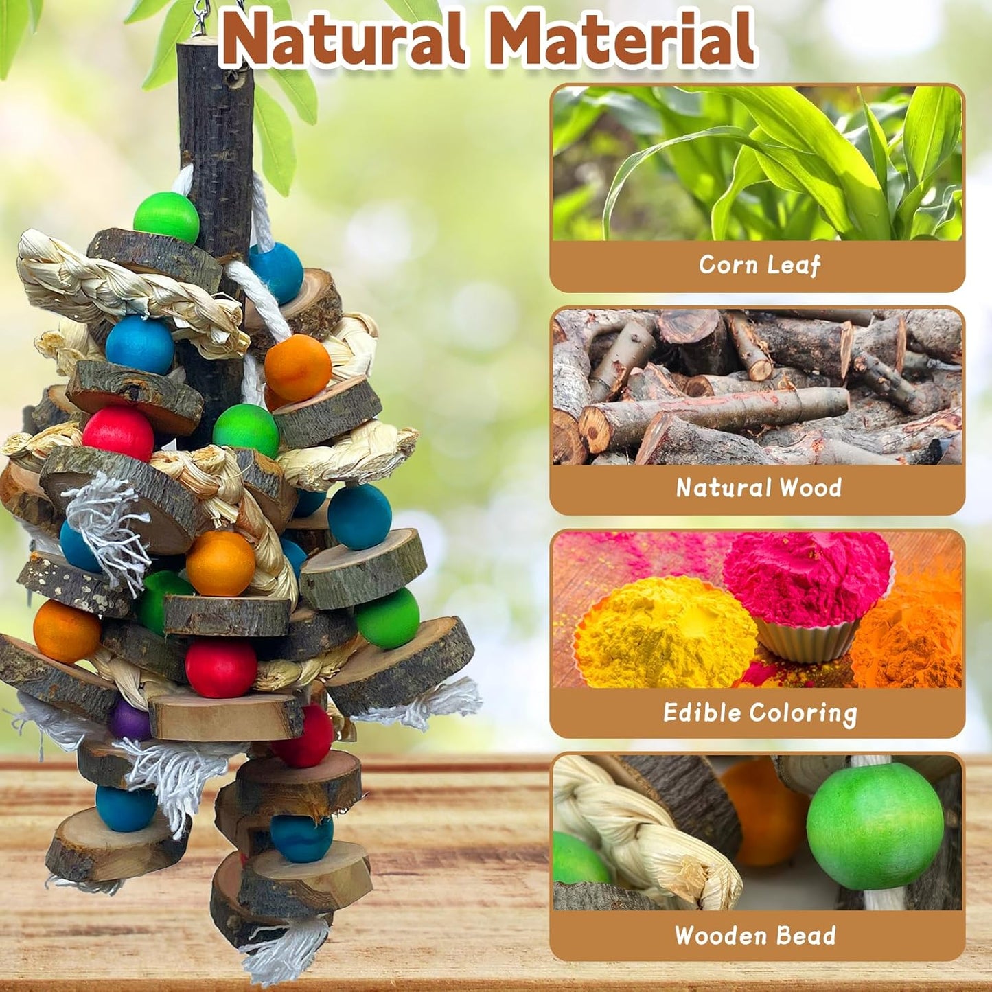 PINVNBY Bird Toys Parrot Toys, Natural Wood Bird Chewing Toys, Parakeet Hanging Toys for African Grey Macaws Cockatoos Eclectus Amazon Small and Medium-Sized Parrot