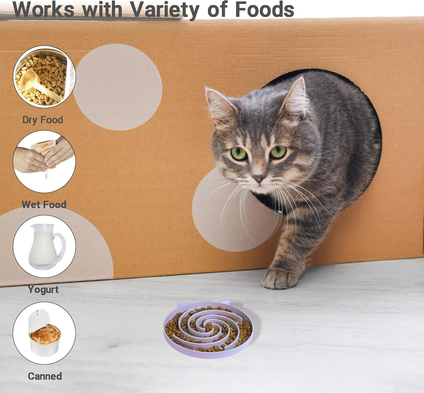 Slow Feeder Cat Bowl, Easy to Clean Silicone Bowl, Ideal for Dry and Wet Food (Purple and White)