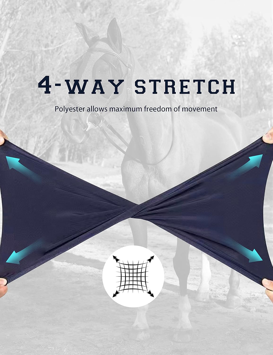Horse Fly Mask with Ears, UV Protection Mask for Horses, Elasticity Mask with Big Mesh Eye Covers, Snug Fitting Comfortable Breathable Lightweight Navy Full Size
