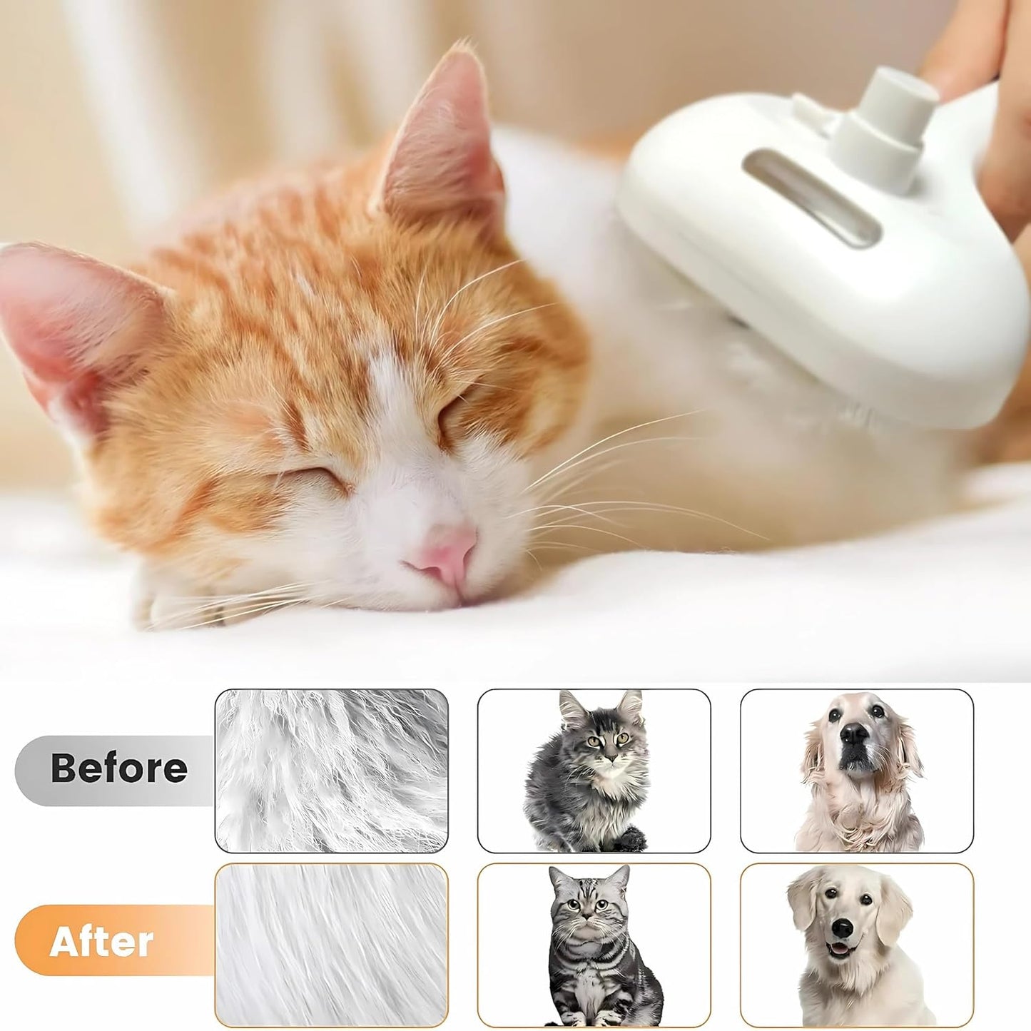 4 in 1 Cat Steam Brush: steam brush for cats, Grooming, Shedding, Mist Spray, Hair Removal Comb & Massager, USB Rechargeable Self Cleaning cat steam brushes for indoor cats - White