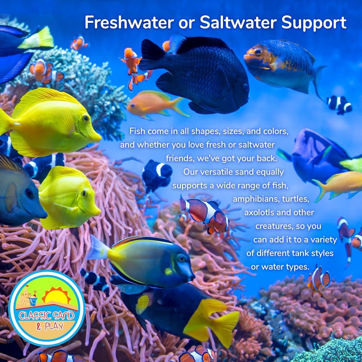 CLASSIC SAND & PLAY Natural Aquarium Sand for Freshwater and Saltwater Tanks, 40 lb. Bag, Improves Filter Life and Filtration Process, Pre-Washed Fine Sand, Green