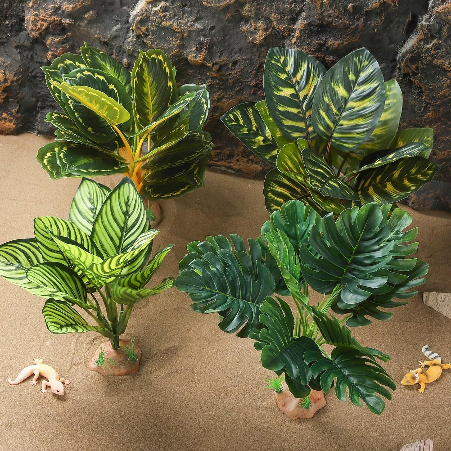 IBWell Terrarium Plants for Reptile Terrarium, Reptile Plants Tortoise Habitat Accessories, Artificial Spider Plant for Gecko, Ball Python, Tortoise Terrarium Décor - Peacock Prayer