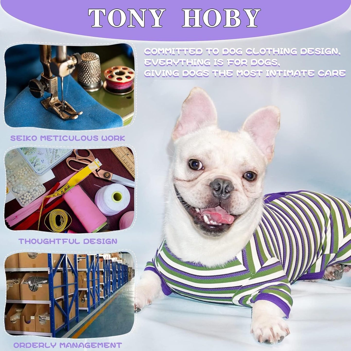 TONY HOBY Dog Pajamas, Knitted Dog Jumpsuit Shirt in Cold Weather, Dogs Surgical Recovery Suit for Small Medium Dogs (Purple&Green, Boy, M)