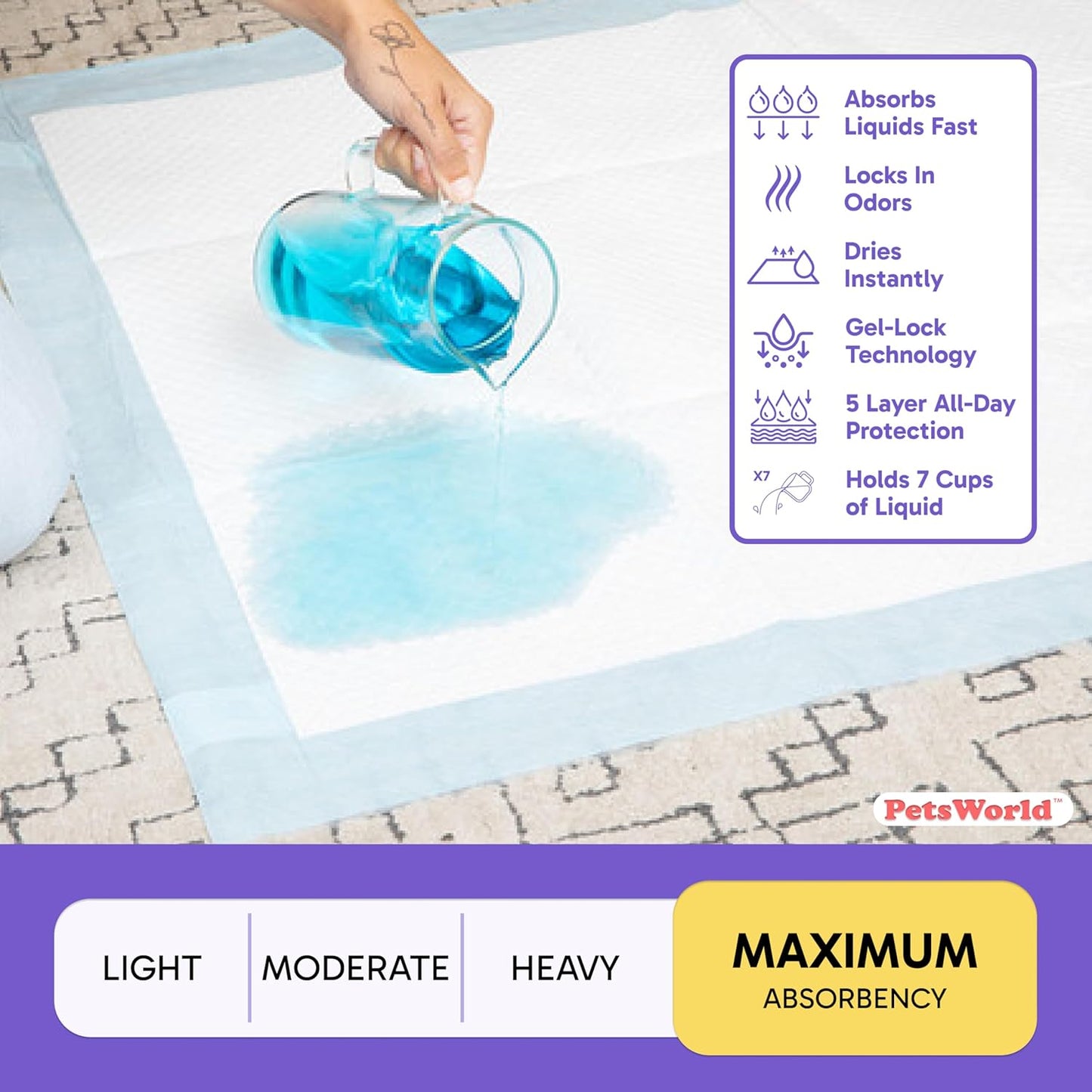 PETSWORLD Enormous Dog Training & Potty Pads, 37x54 inch - Tear Resistant with Strong Leak-Proof Backing, Optional Adhesive Tape, 800 Count