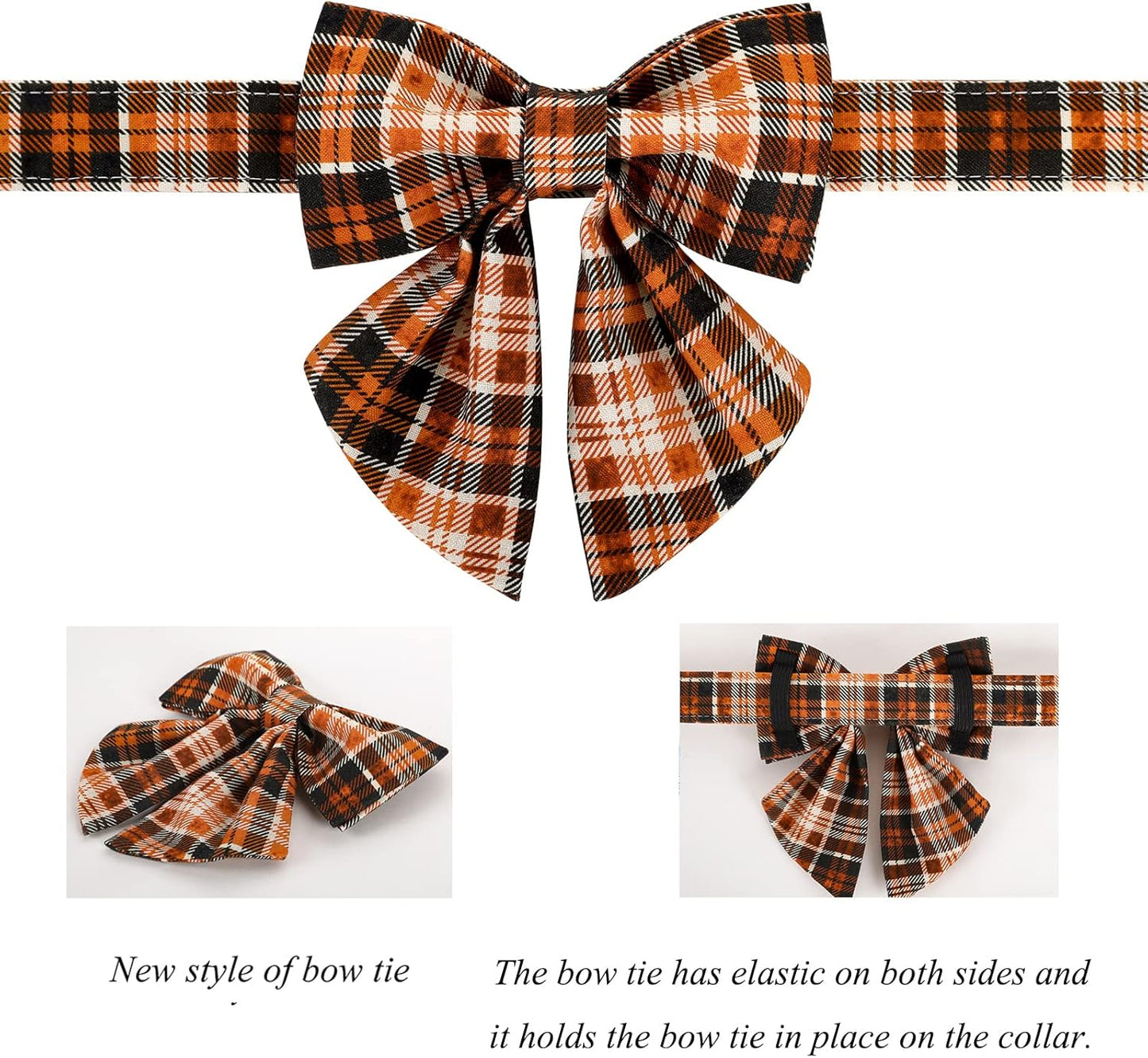 Lionet Paws Halloween Dog Collar with Bowtie - Cute Cotton Adjustable Fall Bowtie Dog Collar with Metal Buckle for Small Medium Large Dog Girl Boy Gift, L, Neck 16-24in