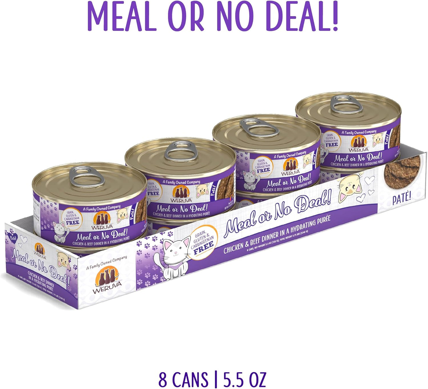 Weruva Wet Cat Food, Meal or No Deal with Chicken and Beef Pate, 5.5oz Can, Pack of 8