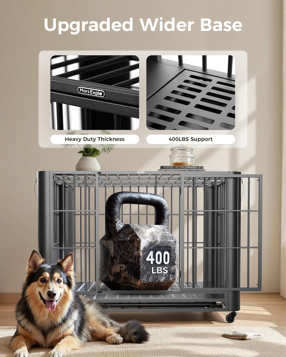48 Inch Indestructible Heavy DutyDog Crate for Large Dogs with Removable Tray,High Anxiety Double Door,Arc Corner Design for Safe Use