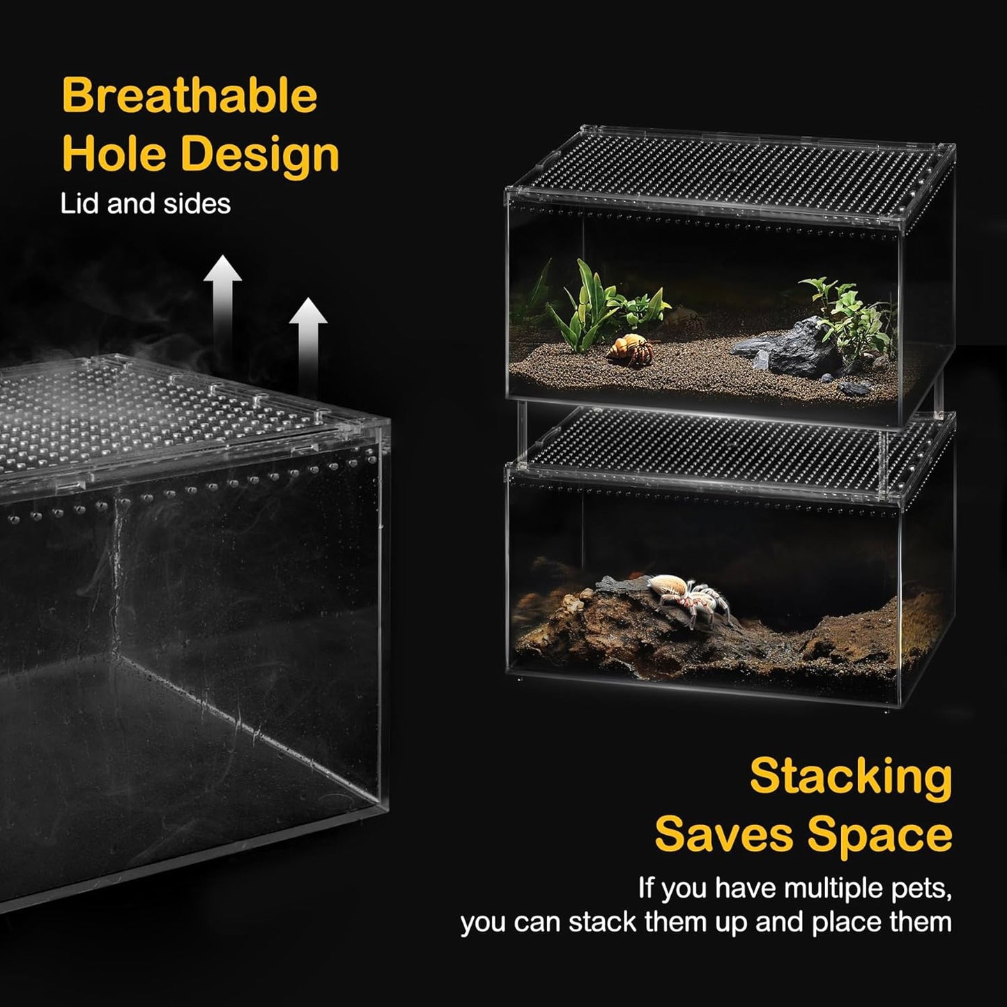 Reptile PC Terrarium,Spider Tank Starter Kit,Leopard Gecko Container,Tarantula Cage,Hermit Crab Habitat,Lizard Enclosure,Insect Housing,Jumping Spider Enclosure,Small Bearded Dragon Vivarium