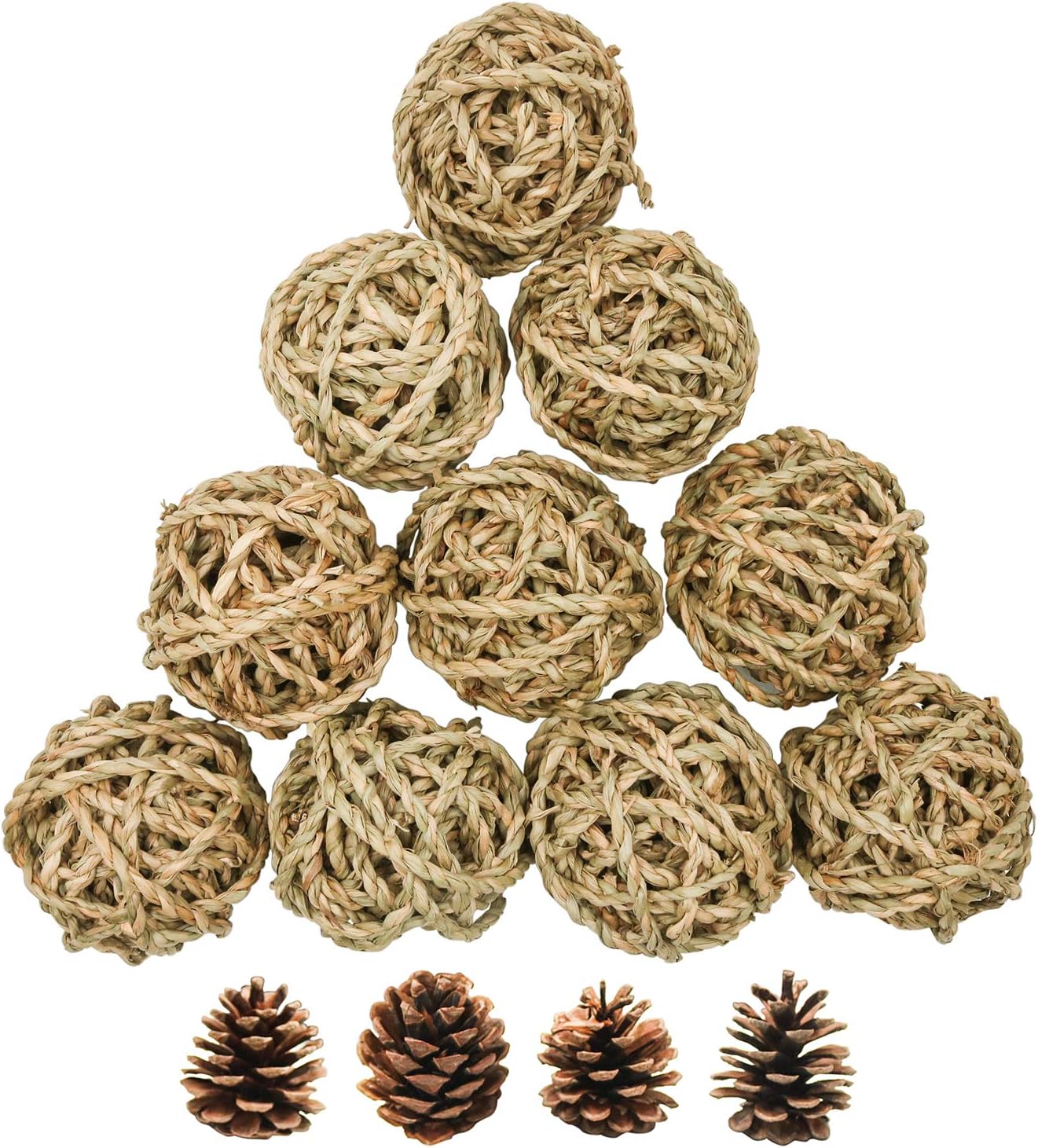 10 Pcs Small Animals Play Balls Rolling Activity Chew Toys Gnawing Treats for Rabbits Guinea Pigs Chinchilla Bunny Natural Balls, Pet Cage Entertainment Accessories(10Pcs)