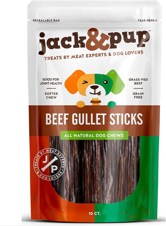 Jack&Pup 6-inch Gullet Sticks for Dogs – Odor Free Joint Health Support Dog Chews - Naturally Rich in Glucosamine and Chondroitin (10 Pack)