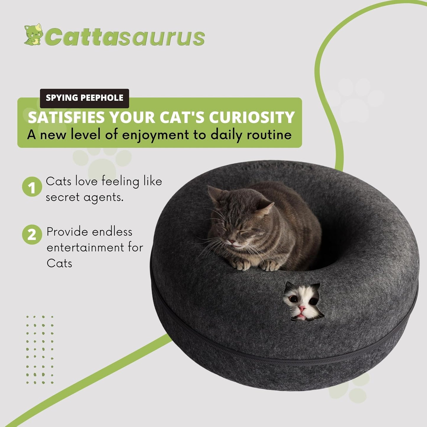CATTASAURUS Peekaboo Cat Cave for Multiple & Large Cats Up to 30-45 Lbs, Scratch Detachable & Washable Tunnel Bed, Comfy Donut Cat Cave (Dark Gray + Dark Gray, Large)