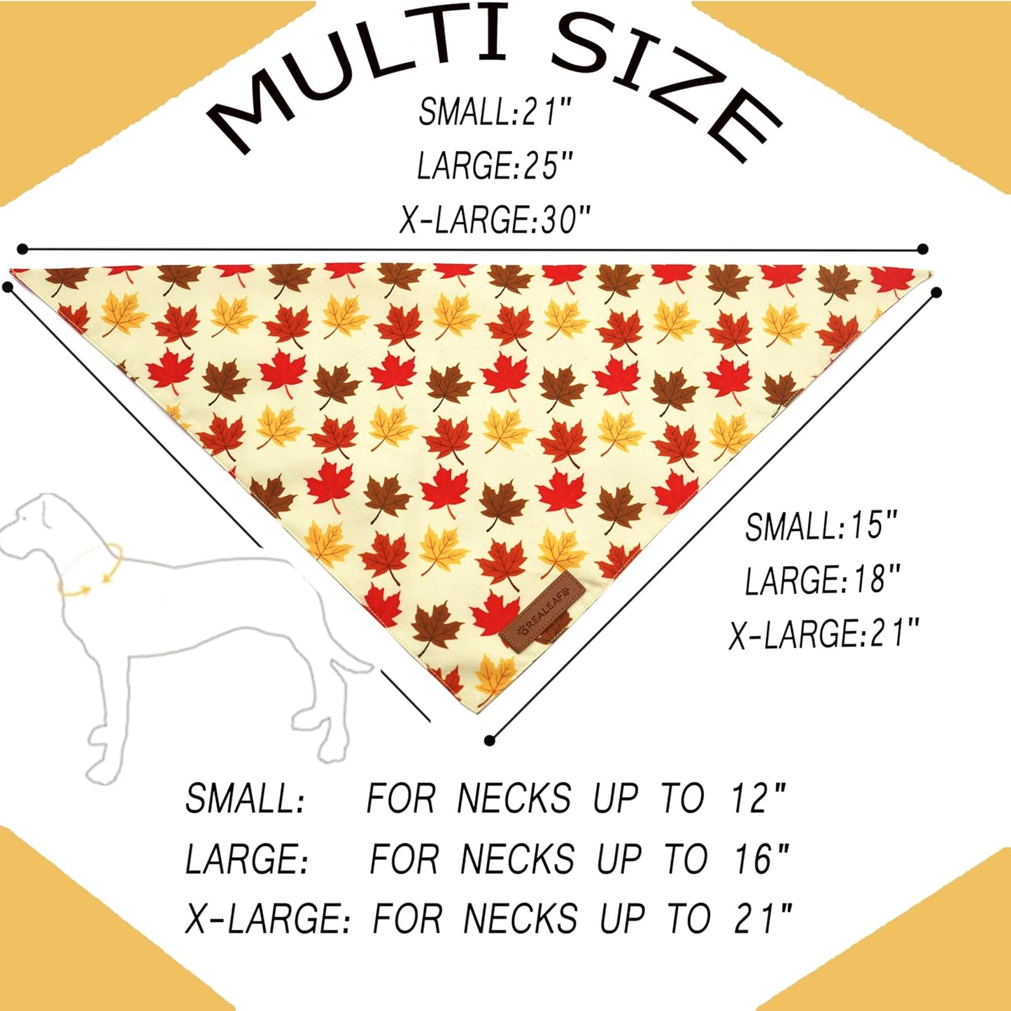 Realeaf Fall Dog Bandanas 2 Pack, Orange Pumpkin and Leaf Print Pet Scarf for Boy and Girl, Premium Durable Fabric, Holiday Bandana for Medium and Large Dogs (Large)