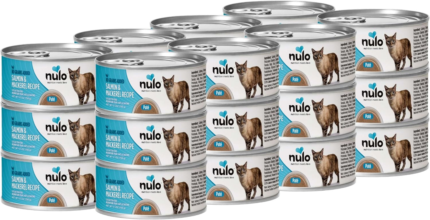 Nulo Salmon & Mackerel Recipe Pate Wet Canned Cat Food, 5.5 Ounce (Pack of 24)