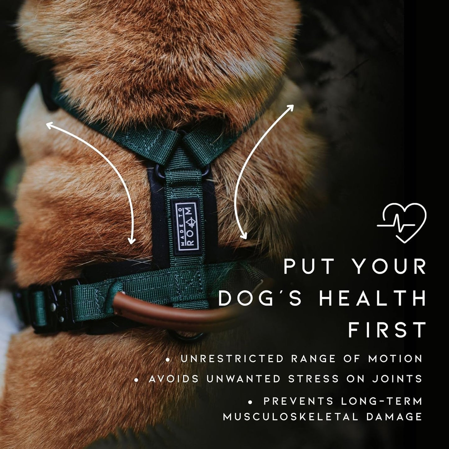 MADE TO ROAM Premium Explorer Harness - Y-Shaped Dog Harness with Adjustable Durable Nylon, Soft Padding, Metal Buckles and Leather Handle for Small, Medium, Large Dogs (Oregon Haze, Size 4)