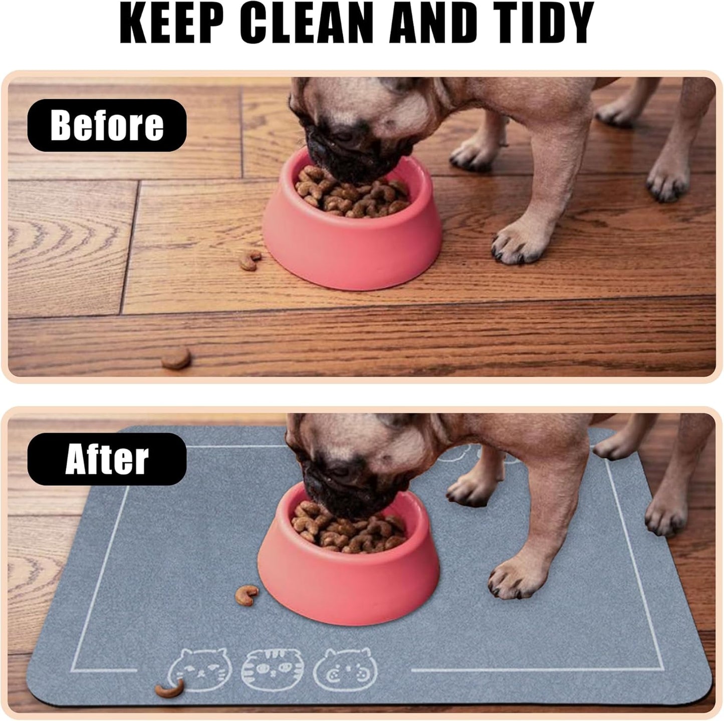 YCT Cat Pet Food Mat - Non-Slip Bottom Absorbent Quick Dry Feeding Mat for Dogs and Cats - Pet Supplies, 11.8"x18.1" Beige