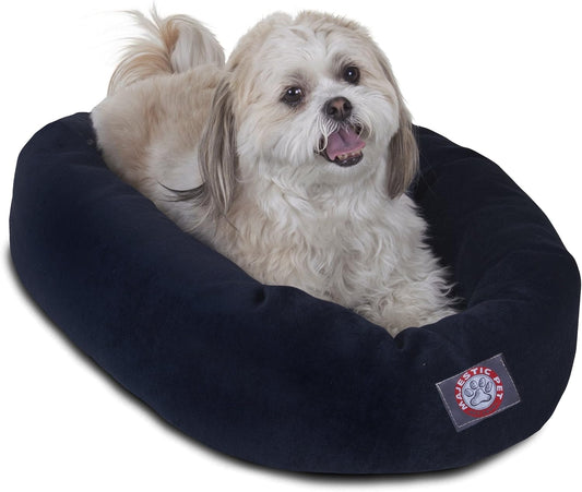 Majestic Pet 24 Inch Micro Velvet Calming Dog Bed Washable 24x19x7 (inch) – Cozy Soft Round Donut Dog Bed with Spine for Head Support - Pet Bed Small – Navy (2025)
