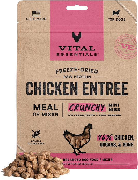 Vital Essentials Freeze-Dried Raw Chicken Meal or Mixer Dog Food Crunchy Mini Nibs, 5.5 oz