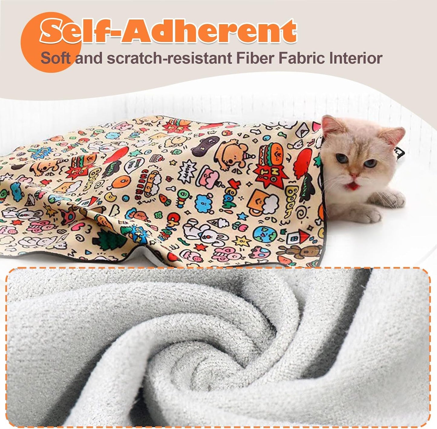 Cat Grooming Wrap, Cat Wrap Self-Adherent, Anti-Scratch Anti-Bite, Anti-Escape Grooming Bag for Cats Nail Clipping, Ear Cleaning, and Teeth Brushing (27.6 × 27.6" Cow Pattern)