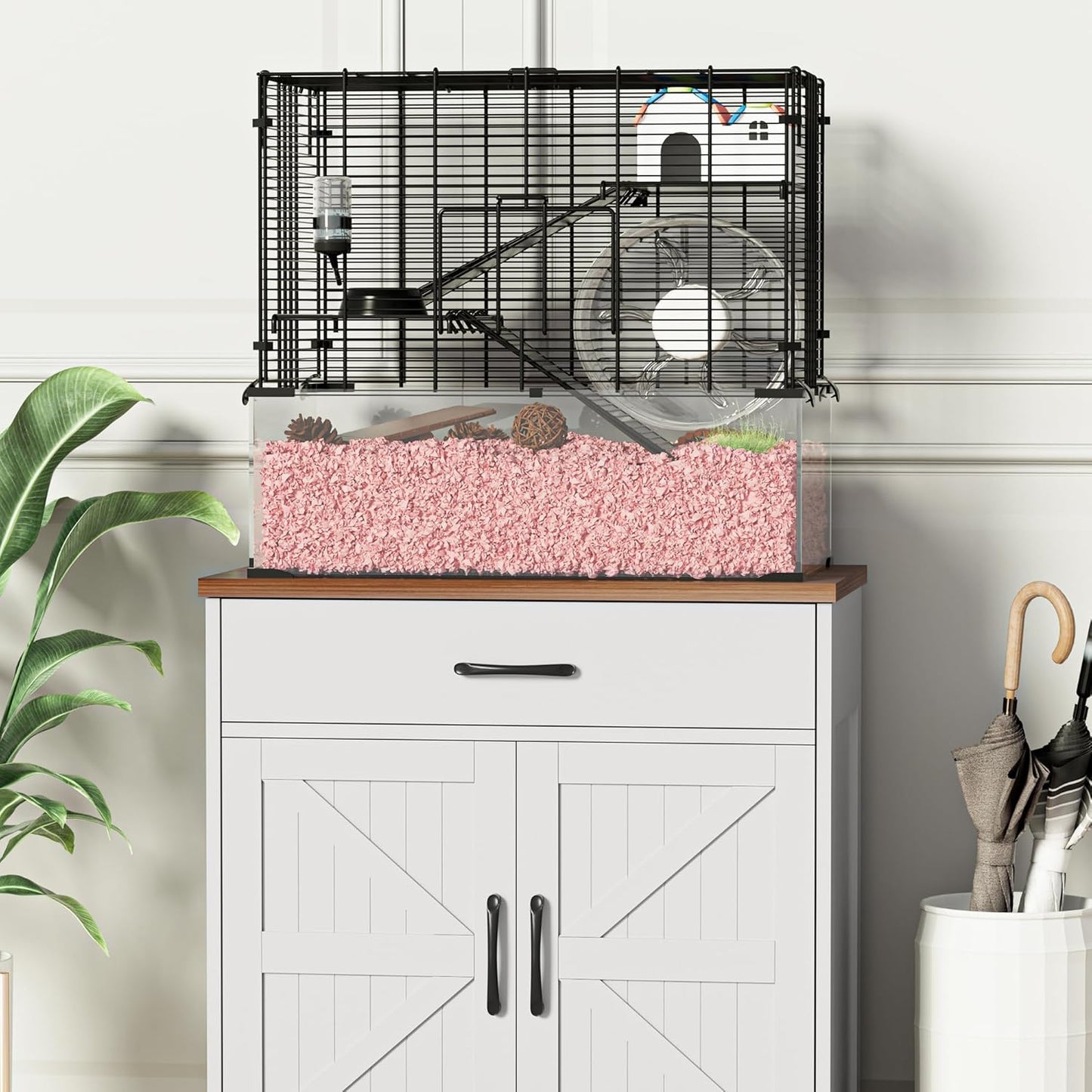 3-Tier Glass Hamster Tank, Large Hamster Cage Habitat with 11inch Big Running Wheel for Rat, Mouse, Gerbil, Syrian Hamster, 370 SQ INCHES