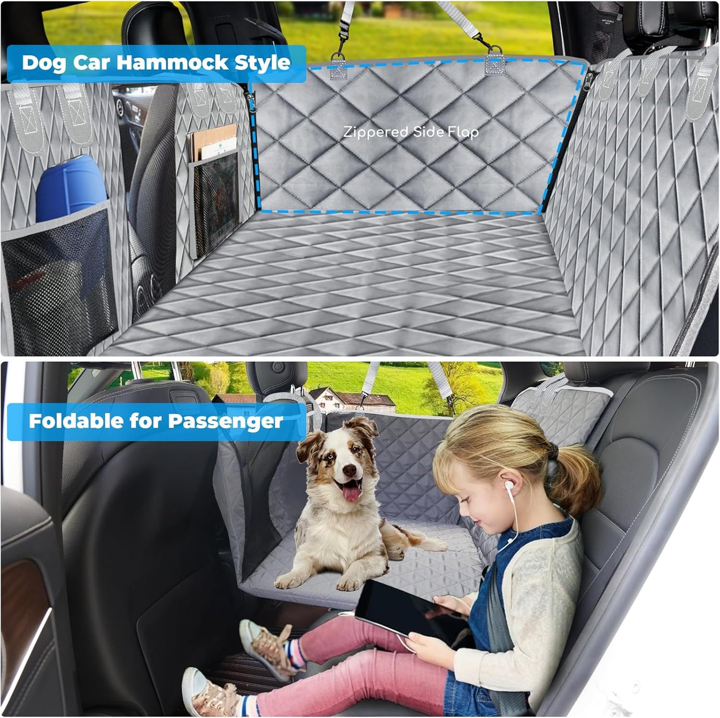 URPOWER XL Dog Back Seat Extender for Crew Cab Truck, Hard Bottom Dog Car Seat Cover Waterproof Dogs Car Hammock Pet Backseat Bed, Pet Truck Accessories for F150 / RAM 1500/ Tundra Crew Cab