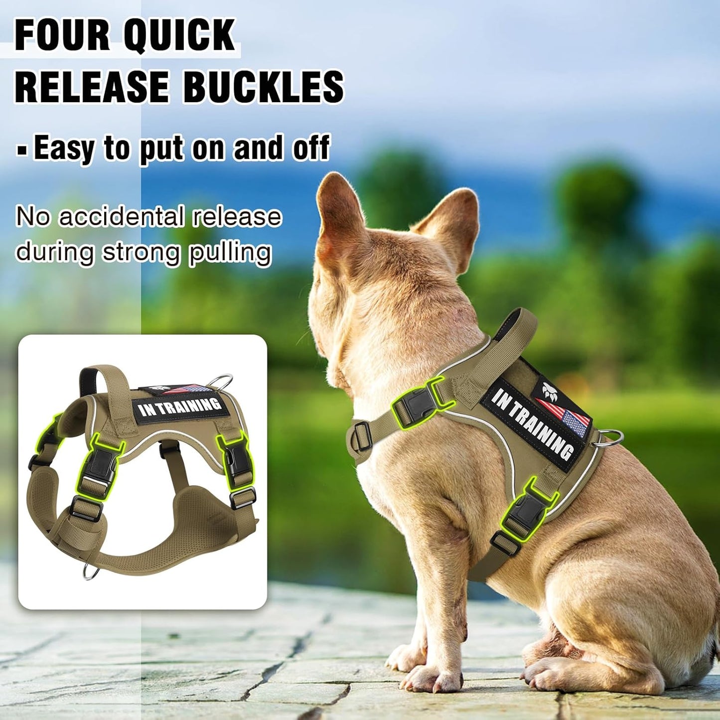 WINSEE Service Dog in Training Harness with 5 PCS Patches, Reflective Tactical Dog Vest Harness, Adjustable Soft Oxford Pet Harness with Easy Control Handle, Hook & Loop Panels for Walking Hiking