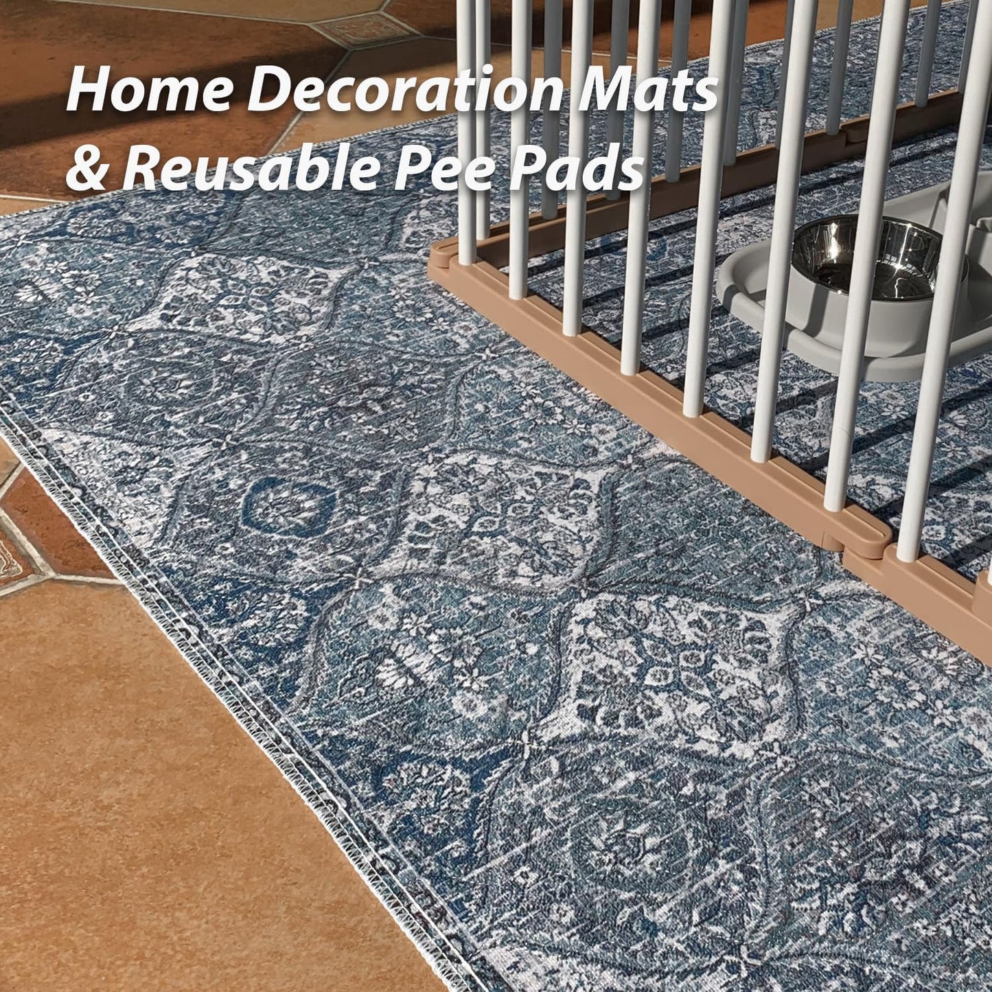 nunubaby 4PACK Washable Pee Pads for Dogs, Stylish, Non-Slip and Leak-Proof Pee Pads. Reusable Potty Pads for Dogs for Crates and Floors.(Blue/Multi, 24" x36" )