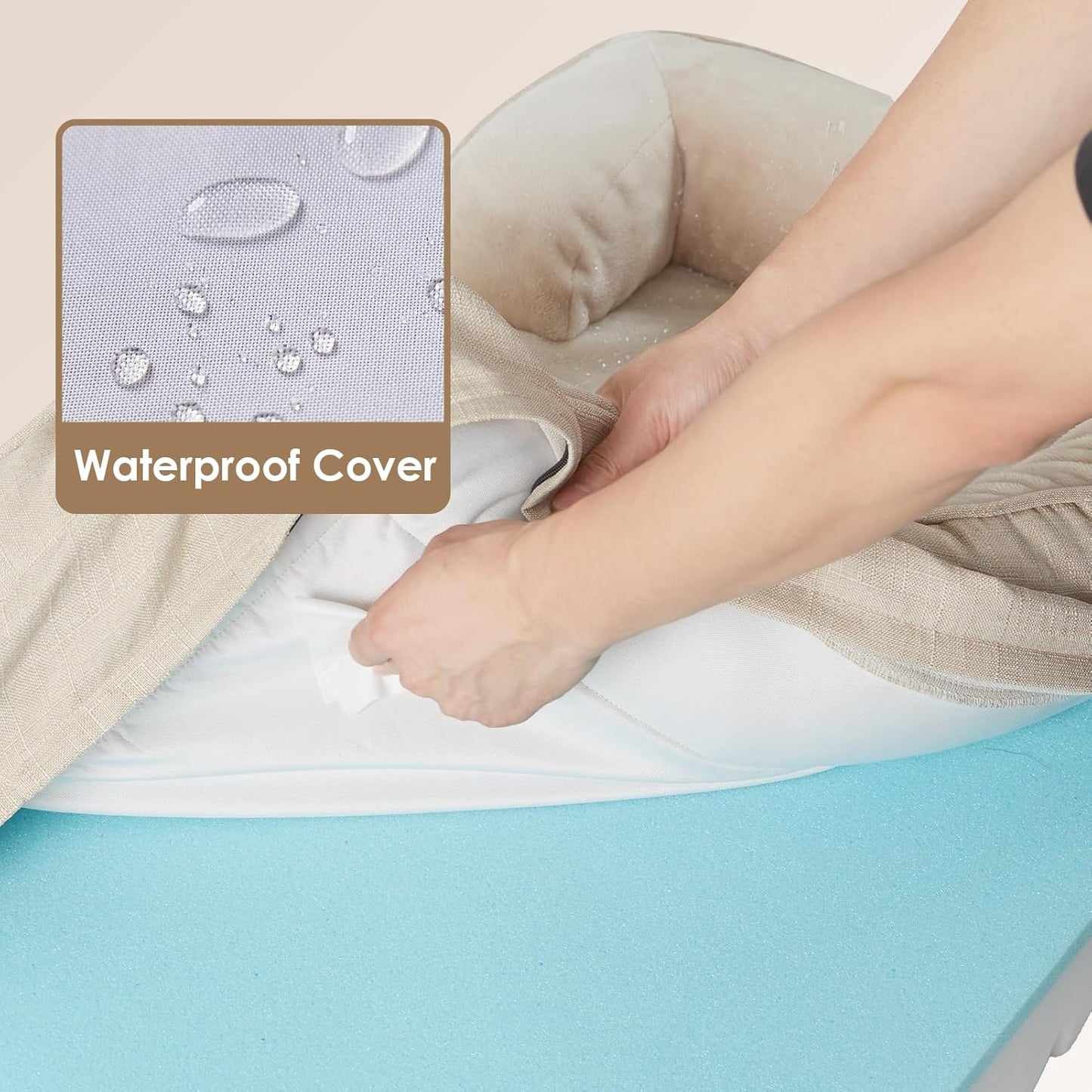 EHEYCIGA Orthopedic Dog Beds for Extra Large Dogs, Waterproof Memory Foam XXL Dog Bed with Sides, Non-Slip Bottom and Egg-Crate Foam Big Pet Couch Bed with Washable Removable Cover, Beige