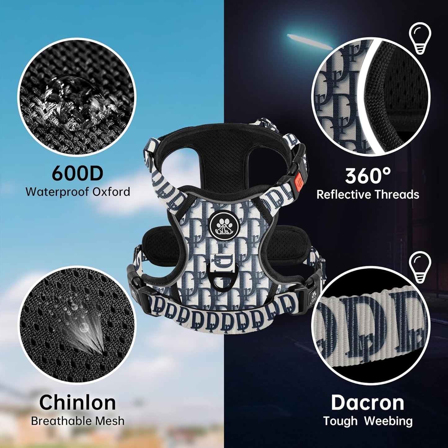 NESTROAD No Pull Dog Harness,Adjustable Oxford Dog Vest Harness with Leash,Reflective No-Choke Pet Harness with Easy Control Soft Handle for Small Dogs(Small,Vintage Blue)