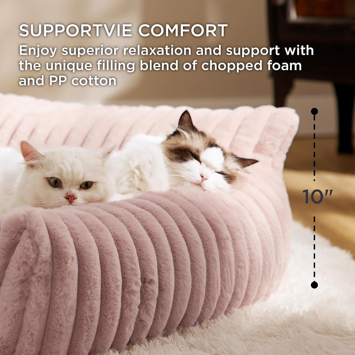 Bedsure Cute Cat Couch for Pets - Fluffy Small Dog Sofa with Premium Soft Corduroy Fleece, Pet Sofa with Removable Washable Cover, Supportive Dog Couch Bed for Small Medium Dogs, 30inch, Blush Pink