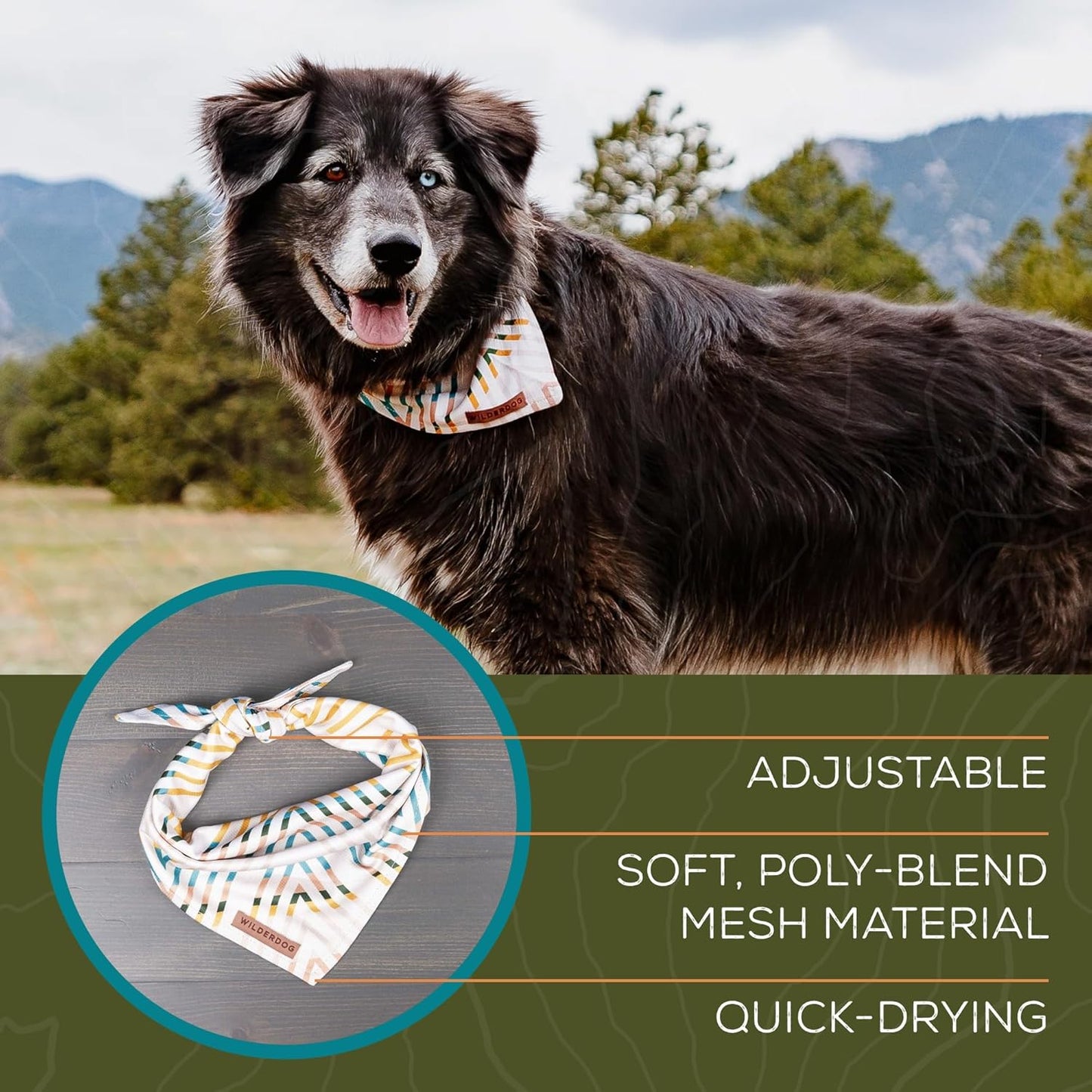 Wilderdog Dog Bandana with Lightweight Quick Drying Poly-Blend Mesh Material in Rainbow