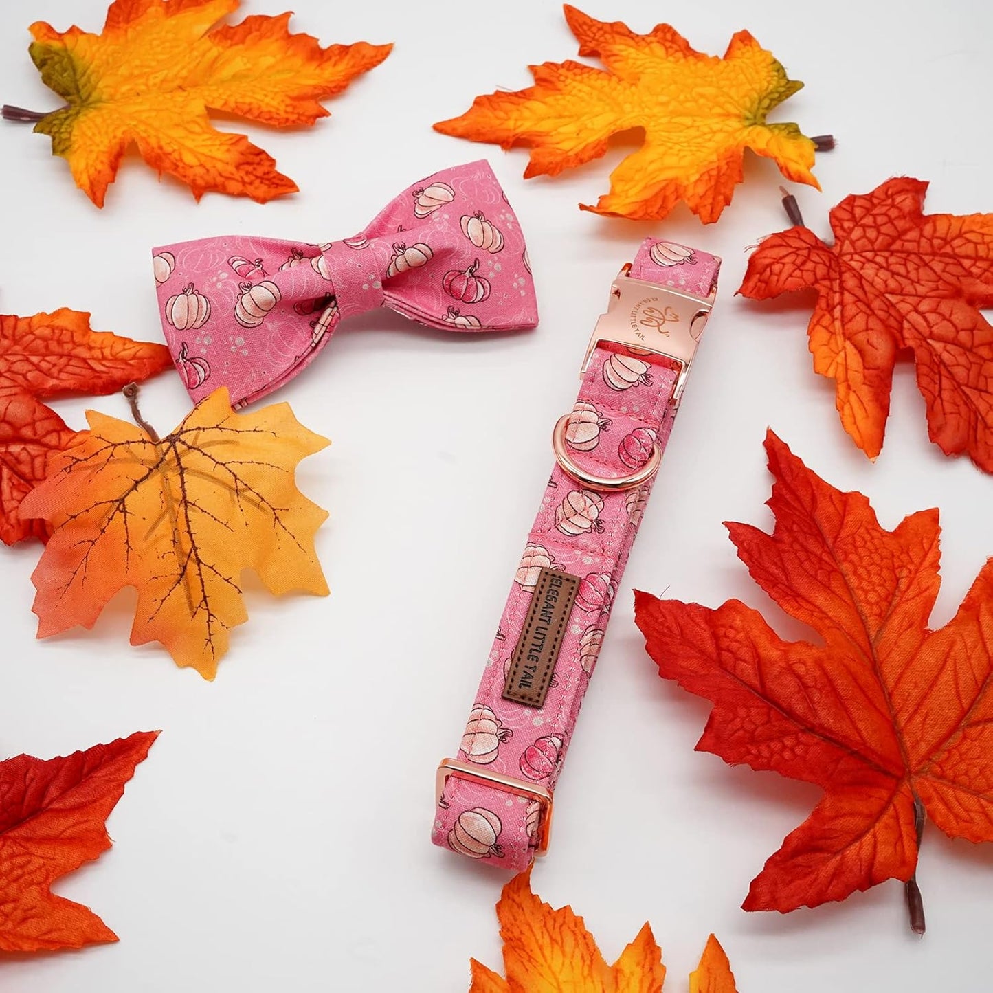 Elegant Little Tail Dog Collar with Bow, Adjustable Halloween Pumpkin Bowtie Collar for Small to Large Dogs