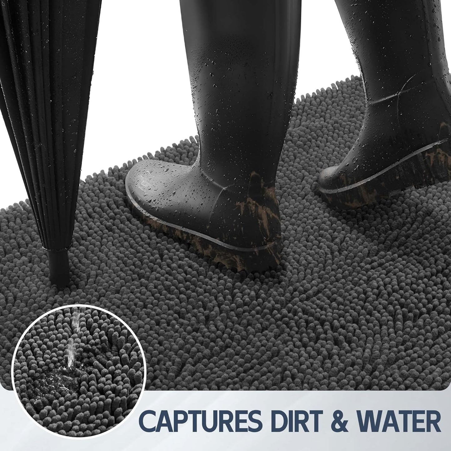 Dog Door Mat for Muddy Paws, 72" x 24" Chenille Absorbent Front Door Mat Inside, Large Runner Mud Mat for Dogs, Machine Washable Non Slip Outdoor Indoor Entrance Doormats, Grey